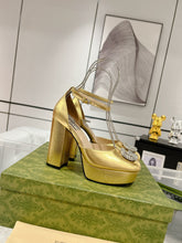 HIGH SANDAL SQUARE HEEL 12 CM IN GOLD CALFSKIN